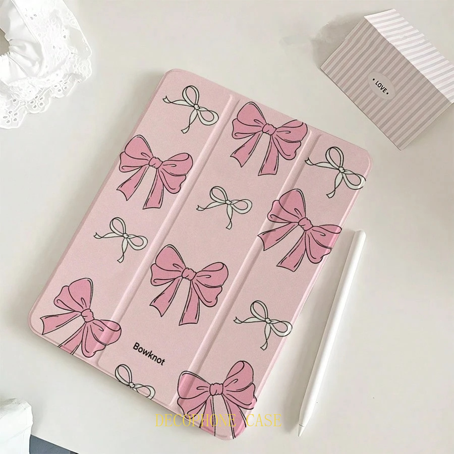 Tablet Accessories For Girls - Capa tri-fold rosa com laço para